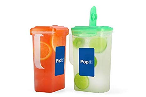 Popit! [2 Pack] Water Pitcher Set 57 Fluid Ounce, 2 x 57 fl oz Pitchers with Handle and Snap Down Lid, BPA Free, FDA Approved, Microwave, Freezer, Dishwasher Safe, by Popit!