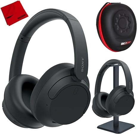 Sony WH-CH720N/B Wireless Noise Cancelling Headphone, Black Bundle with Deco Gear Hard Case   Pro Audio Headphone Stand   Microfiber Cleaning Cloth