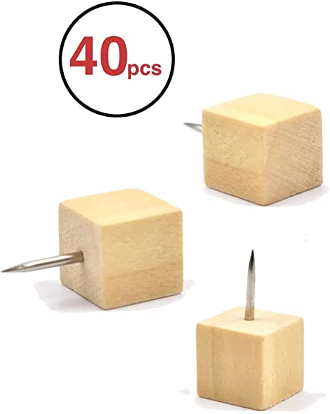 EKR VBLab 40 Count Never Falling Off Wooden Push Pins (Square)