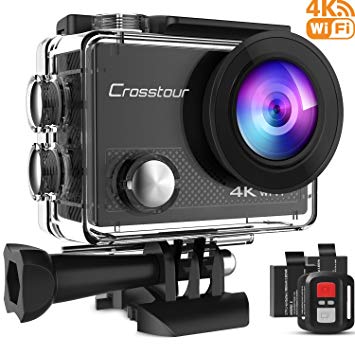Crosstour Action Camera 4K WiFi Underwater Cam 16MP Sports Camera with Remote Control 170°Wide-Angle 2 Inch LCD Plus 2 Rechargeable 1050mAh Batteries and Mounting Accessories Kit