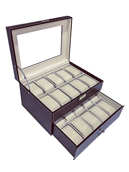 Sodynee Pu Leather 20 Grid Jewelry Watch Display Organizer Gloss Top Box Case Large, 04