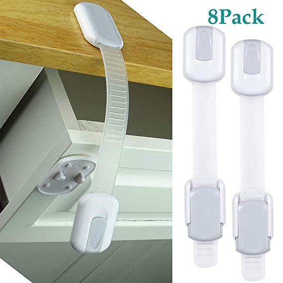 Baby Proof Child Safety Locks Toddlers Security,Child Proof Locks with Adjustable Strap for Cabinets, Drawers, Appliances, Toilet Seat, Fridge & Oven,No Drilling Required