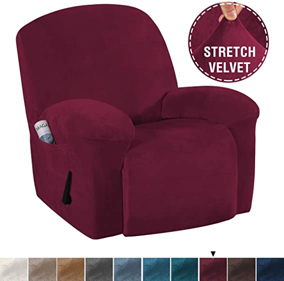 H.VERSAILTEX Stretch Recliner Slipcovers Recliner Chair Cover Sofa Furniture Cover 1-Piece Modern Rich Velvet Plush Form Fit Stylish Protector Feature Rich and Soft Fabric (Recliner, Burgundy)