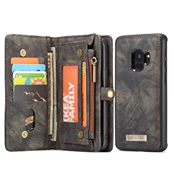 Samsung Galaxy S9 Wallet, ICE FROG Detachable Magnetic Handmade Cowhide PU Leather Credit Card Slots Purse Pouch Flip Shell Removable Back Phone Case Cover - Black