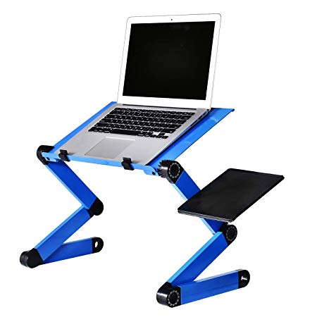 B BAIJIAWEI Adjustable Laptop Stand with Cooling Fan, Portable Computer Table Laptop Desk Workstation Reading Holder TV Bed Lap Tray Stand up/Sitting with Mouse Pad in Bed and Sofa Office