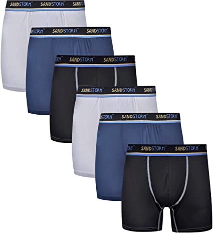 Sand Storm Mens Performance Boxer Briefs - 6-Pack Tagless Breathable Underwear S-5XL Regular or Plus Size