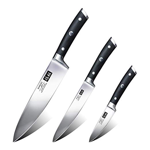 SHAN ZU Knives Set 3 Knives 8 inch Chef Knife 6 inch Utility Kitchen Knife 3.75 inch Fruit Knife