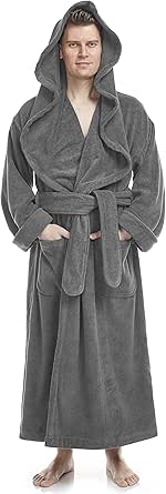 Arus Men’s Big & Tall Long Monk Robe Hooded Full Length Turkish Cotton Bathrobe