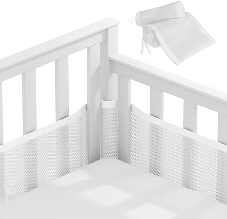 Vicloon Cot Bumper, 2Pcs Breathable Mesh Cot Liner, Crib Rail Cover Baby Crib Bumper, Baby Boys Girls Nursery Breathable Crib Bed Liner Bumper (White）