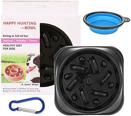 Freefa Slow Feeder Dog Bowl Bloat Stop Dog Food Bowl Maze Interactive Puzzle Non Skid, Come with Free Travel Bowl (Black2, for Small/Medium Dog)