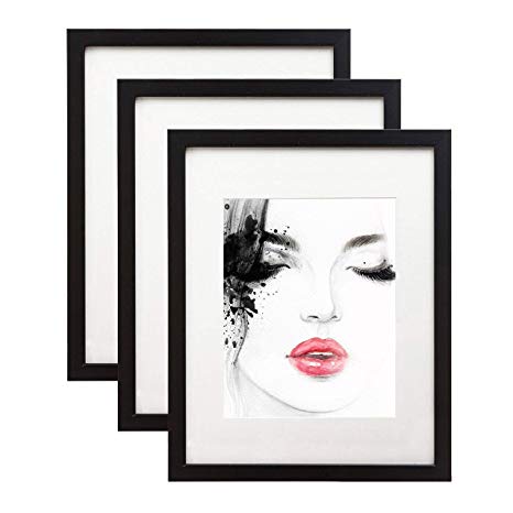 elabo 11x14 Black Picture Frame (3 Pack) - High Definition Plexiglass Display Pictures 8x10 with Mat or 11x14 Without Mat - Vertical or Horizontal Wall Mounting