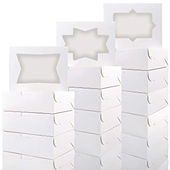 Moretoes 24pcs Cookie Boxes with Window White Bakery Boxes for Cookies, Candies and Pastries 8x6x2.5 Inches
