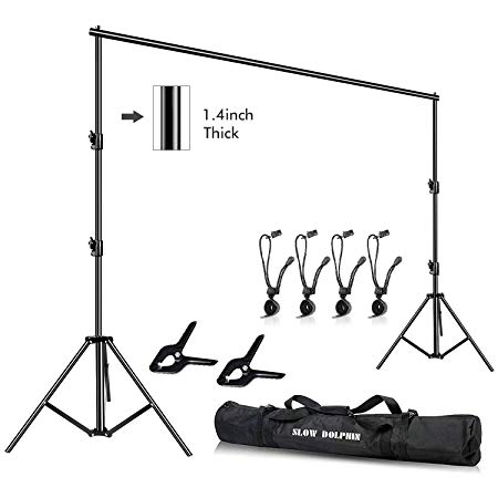 Slow Dolphin Photo Video Studio 12ft (W) x 10ft (H) Heavy Duty Adjustable Photography Backdrop Stand Background Support System Kit with Carry Bag