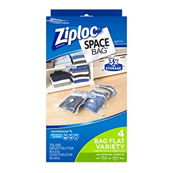 Ziploc Space Bag, Dual-Use Combo Pack, 4 Count (2 Medium Dual-Use Flat Bag, 2 Large Dual-Use Flat Bag)