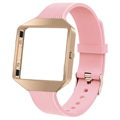 Wearlizer Compatible Fitbit Blaze Band with New Rose Gold Frame Slim Soft Silicone Replacement Bands Strap Accessory for Fitbit Blaze