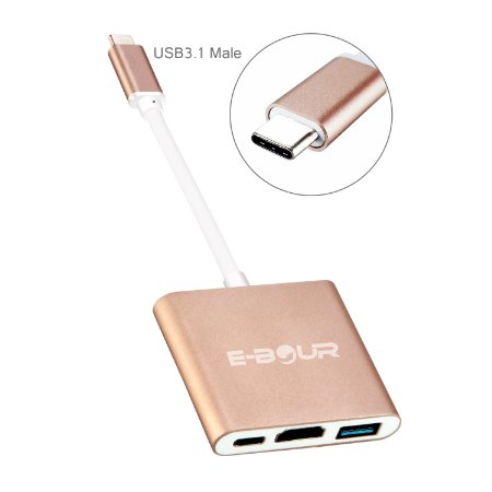 Portable USB-C Digital AV Multiport Adapter ( USB3.1 Type-C to HDMI & USB 3.0 ) PD Converter hub Charge Cable for 12inch Apple New MacBook and ChromeBook Pixel Laptop Golden
