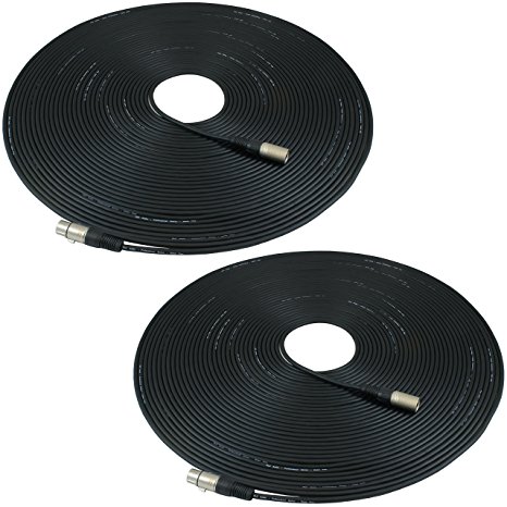 GLS Audio 100ft Mic Cable Patch Cords - XLR Male to XLR Female Black Microphone Cables - 100' Balanced Mike Snake Cord - 2 PACK