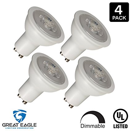 Great Eagle MR16 GU10, LED 8W (50W equivalent), 540 lumens (True 50W Replacement), 2700K (Warm White), 120 Volt, 40° Beam Angle, Dimmable, UL Listed (Pack of 4)