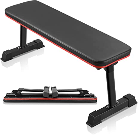 GARTIO Foldable Flat Weight Bench, Utility Heavy-Duty Workout Exercise Bench for Dumbbell, Abs, Bench Press & Full Body Strength Training Fitness, w/Thick Backrest Cushion, Home Gym, 600lbs Capacity