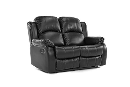 Classic Double Reclining Loveseat - Bonded Leather Living Room Recliner (Black)