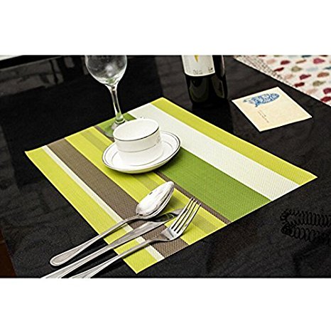 JAY Washable Placemats Heat Insulation Non-slip Table Mats for Kitchen Dining Set of 6 (Green)