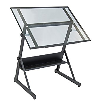 Studio Designs 13346 Solano Adjustable Height Drafting Table, Charcoal/Clear Glass