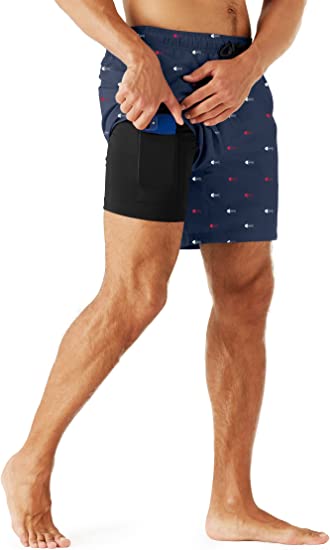 URBEST Men's Swim Trunks with Compression Liner Quick Dry Beach Shorts with Pockets for Beach and Swimming