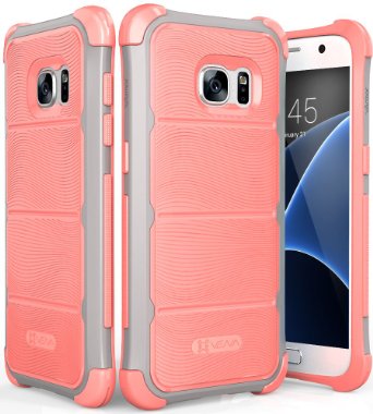 Galaxy S7 Rugged Case, Vena [vArmor][Tough Armor Wave] Heavy Duty Protection [Shock Absorption] PC Bumper TPU Case Cover for Samsung Galaxy S7 (Light Gray / Coral Pink)