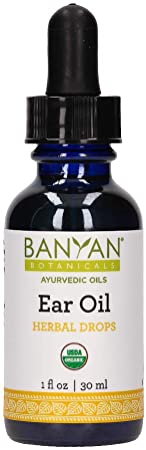 Banyan Botanicals Ear Oil – Organic Herbal Drops with Ashwagandha, Bilva & Garlic – Soothing and Comforting for The Ears – 1 oz – Non GMO Sustainably Sourced No Sting