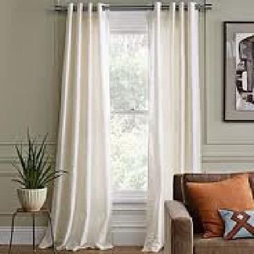 Gorgeous Home 1 Faux Silk Window Curtain Panel 55" by 84" Inch Solid Ivory Beige 8 Bronze Grommets Mira