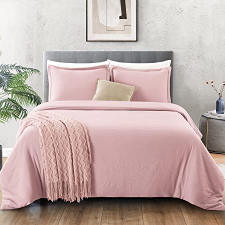 EXQ Home Pink Duvet Cover Set Twin Size 2 Pieces, Super Soft Vintage Bedding Down Comforter Cover with Zipper Closure, Machine Washable Breathable Microfiber Polyester Duvet Cover