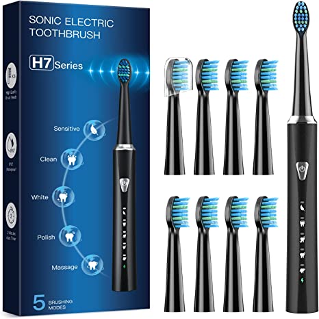 Sonic Electric Toothbrushes for Adults with 8 Heads - Electric Toothbrush for Adults and Children, 5 Modes and IPX7 Waterproof, Ultrasonic Electric Toothbrushes for Travel