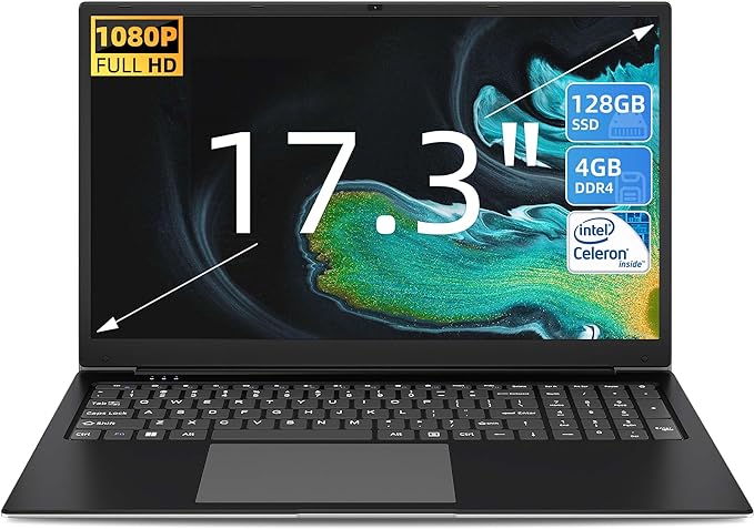 SGIN 17 Inch Laptop 4GB RAM 128GB SSD, Laptops with IPS Display, Intel Celeron Quad-Core Processor(Up to 2.5GHz), Mini HDMI, Webcam, Wi-Fi, 512GB Expansion