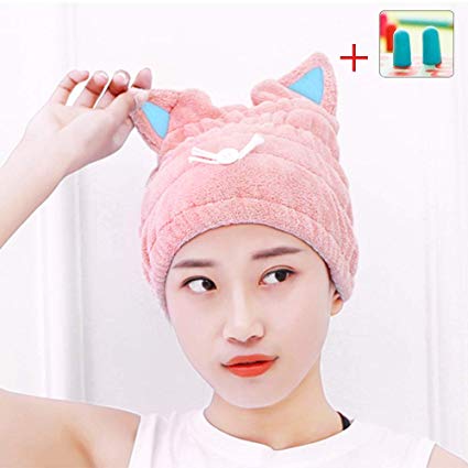 Adjustable Microfiber Hair Drying Towels, Cute Bath Towel Wrap, Ultra Soft Absorbent Hair Dry Hat Cap, Quick Drying Bath Cap for Women Adults or Kids Girls (Pink)
