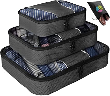Mother's Day Gift-Packing Cubes - 4 pc Set Luggage Organizer - Bonus Shoe Bag Included - By Bingonia Travel Accessories