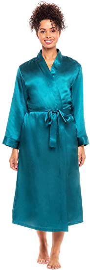 Alexander Del Rossa Women's Lightweight Satin Robe, Long Kimono