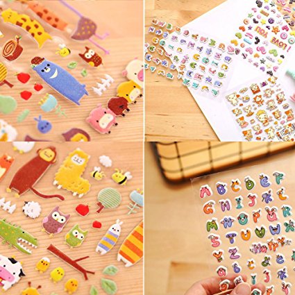 600  Puffy Stickers for Kids and Toddlers, 10 Sheets Puffy Sticker Mega Variety Pack Including Animals, Letters, Foods and More
