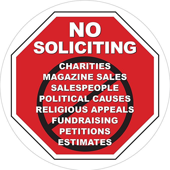 No Soliciting Inside Window Static Cling Decal in Red for Home and Business - Easy to Remove and Reposition - Approx. 5 in x 5 in