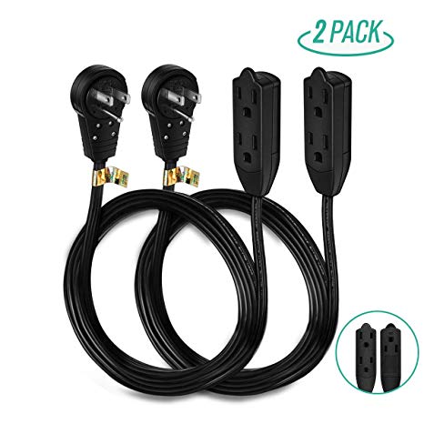 Nekteck 8 Feet Extension Cord with 3 Outlet Power Strip, 360 Degree Rotating Angled Flat Plug, 3 Prong Grounded Wire 16 AWG Power Cord (2 Pack, 8 FT - UL Listed)