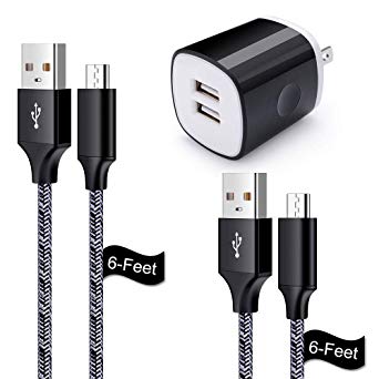 Wall Charger, Charging Block, Flecom 2.1A Dual Port USB Wall Charger Adapter with 2 Pack 6ft High Speed Micro USB Cable Android Cord Compatible for Samsung Galaxy S7 S6 J7 Android