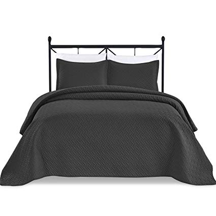 Basic Choice 3-piece Light weight Oversize Quilted Bedspread Coverlet Set - Black, Full/Queen