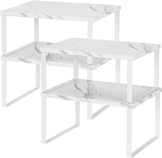 NEX Kitchen Counter Shelf, Stackable Cabinet Shelf Organizers Expandable Countertop Shelf for Pantry - Set of 4 - White
