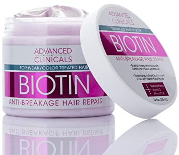 Advanced Clinicals Biotin Anti-Breakage Hair Repair Mask. Strengthen Broken, Color-Treated Hair with Repairing Deep Conditioner Manuka Honey & Caffeine. Hydrating Mask Restores Weak Hair (12 Oz)