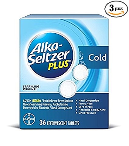 Alka-Seltzer Plus Cold Medicine Effervescent Tablets, Sparkling Original, 36-Count Boxes (Pack of 3)