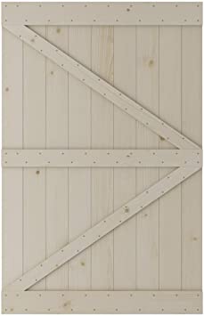 SmartStandard 54in x 84in Sliding Barn Wood Door Pre-Drilled Ready to Assemble, DIY Unfinished Solid Spruce Wood Panelled Slab, Interior Single Door, Natural, Frameless K-Shape (Fit 9FT-10FT Rail)