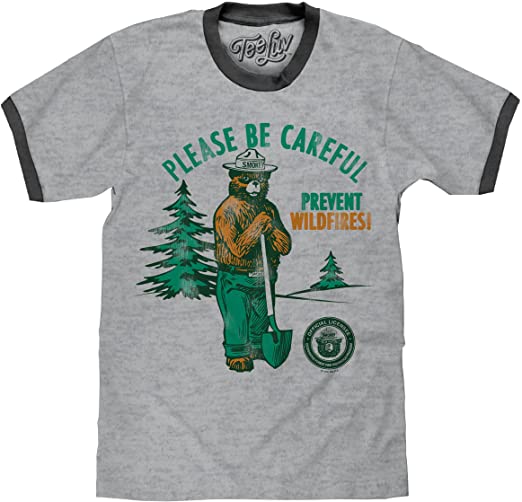 Smokey Bear T-Shirt - Retro Smokey Prevent Wildfires Ringer Shirt