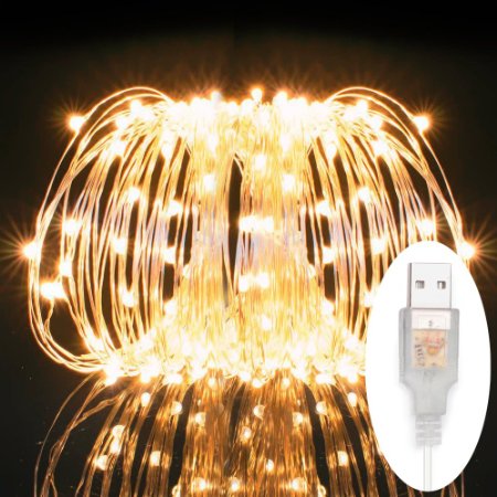 Kohree USB LED Fairy Starry String Lights, Decorative Rope Lights for Bedroom Patio Garden Party Wedding Commercial Lighting, 33ft Copper Wire 100 LEDs,Warm White