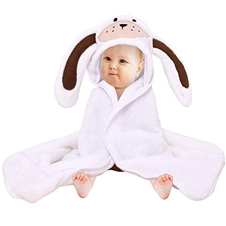 Baby Hooded Towel Flannel Washcloth Bath Blanket, Yinuoday Premium Absorbent Soft Infant Toddler Cute Animal Hooded Bath Towel Baby Shower Gift for Baby Boys and Girls/31" X 31"
