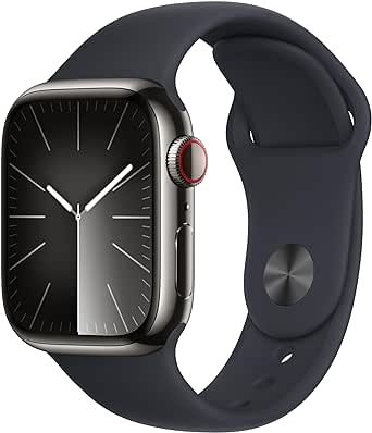 Apple Watch Series 9 [GPS   Cellular 41mm] Smartwatch with Graphite Stainless Steel Case with Midnight Sport Band S/M. Fitness Tracker, ECG Apps, Always-On Retina Display