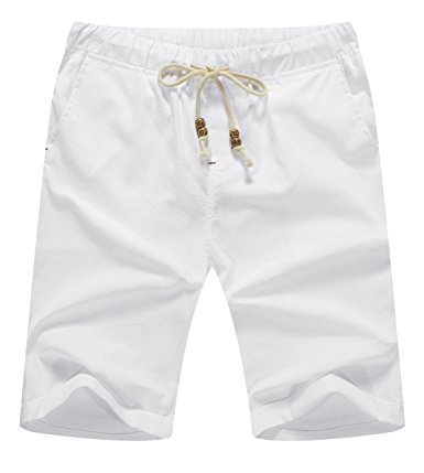 ZYFAMILY Men's Linen Casual Classic Fit Drawstring Summer Beach Shorts